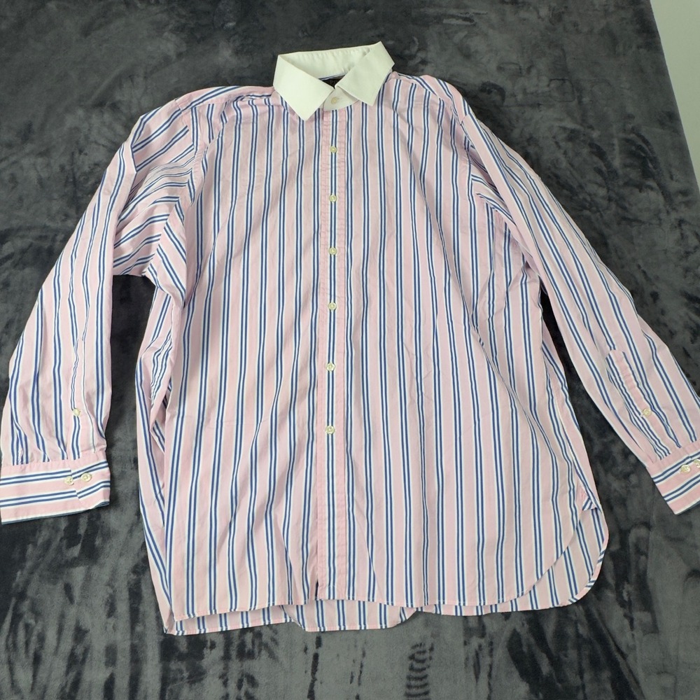 Polo Ralph Lauren Button Down Mens 18 34/35 Pink Blue Stripe Contrast Collar